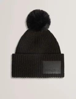 Rippstrick-Bobble-Mütze mit Markenlogo