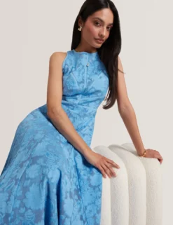 Ärmelloses A-Linien Midikleid mit Blumenmuster