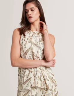 Ärmelloses Jacquard-Oberteil mit geraffter Taille