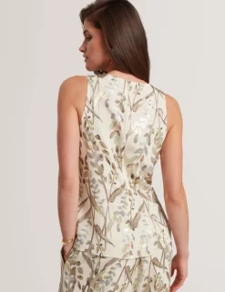 Ärmelloses Jacquard-Oberteil mit geraffter Taille