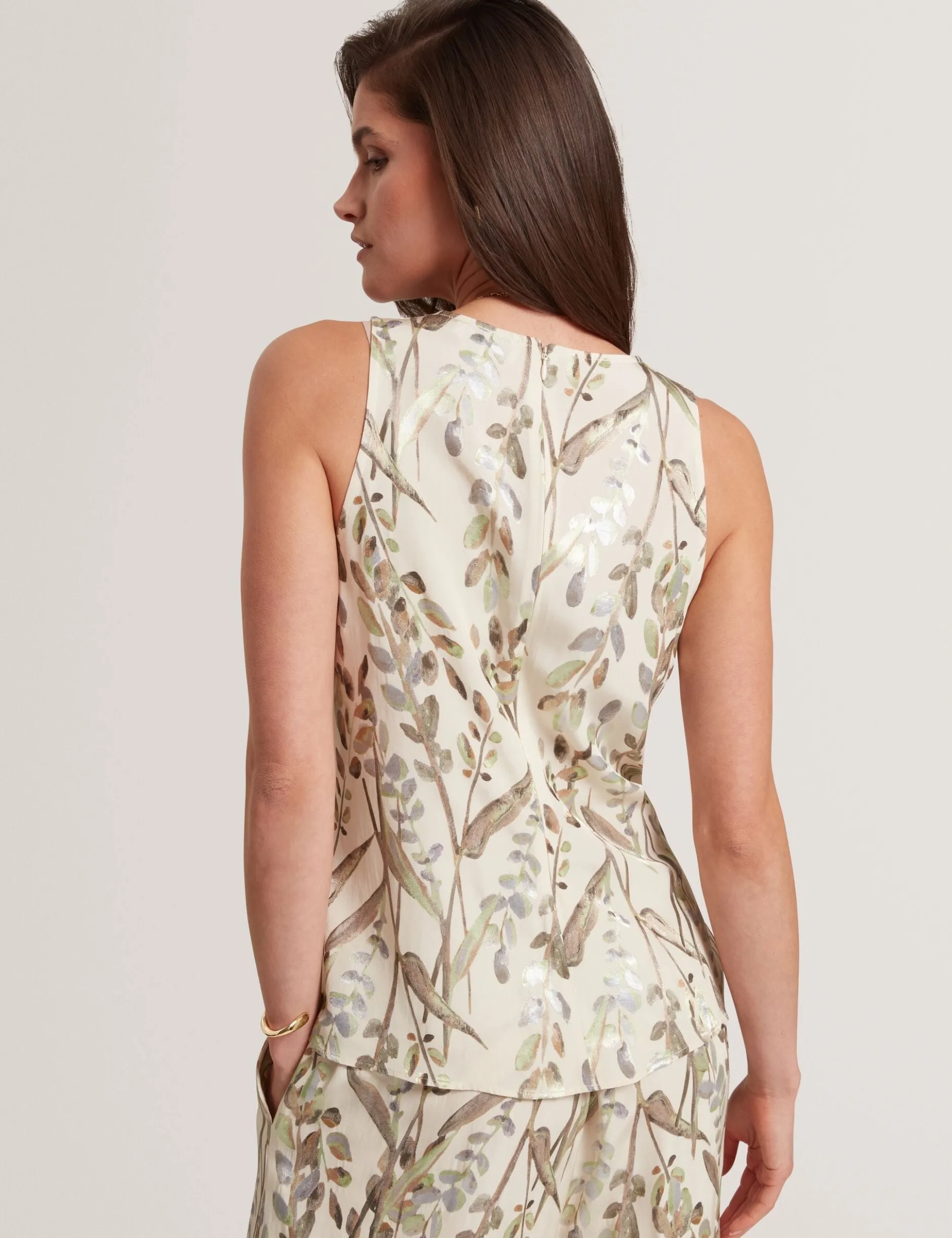 Ärmelloses Jacquard-Oberteil mit geraffter Taille
