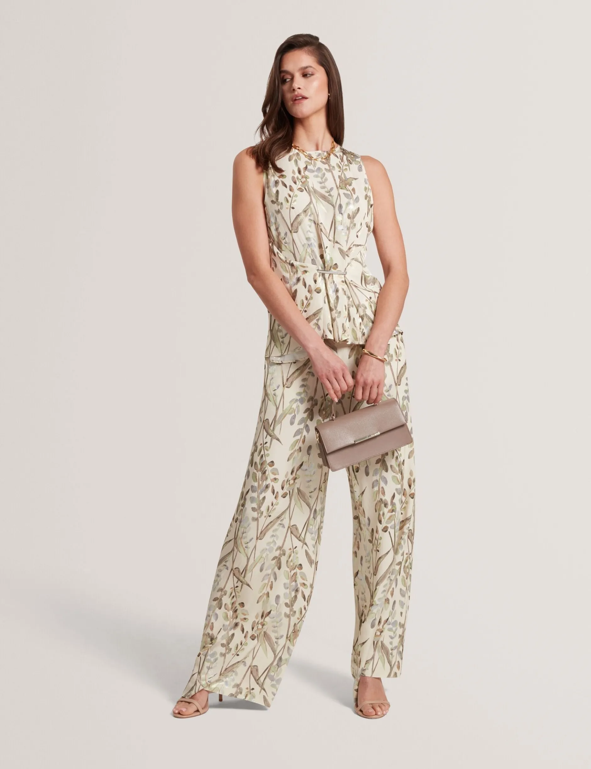 Ärmelloses Jacquard-Oberteil mit geraffter Taille