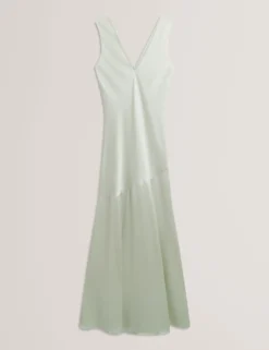 Ärmelloses Maxikleid aus Satin mit V-Ausschnitt