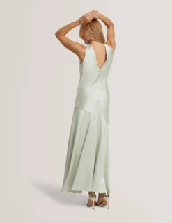 Ärmelloses Maxikleid aus Satin mit V-Ausschnitt