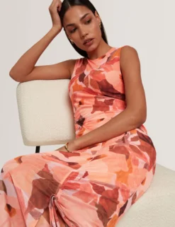 Ärmelloses Mesh-Bodycon-Kleid mit Gartenmotiv