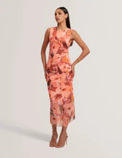 Ärmelloses Mesh-Bodycon-Kleid mit Gartenmotiv