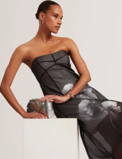 Ärmelloses Midikleid aus Organza mit Blumenmuster