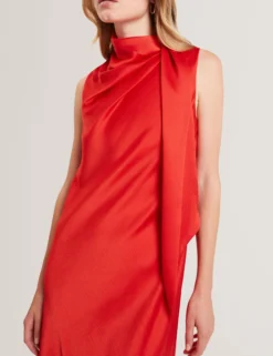 Ärmelloses Midikleid aus Satin-Chiffon mit Bindekragen