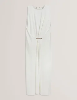 Ärmelloses Midikleid mit Raffungen und Stegdetails