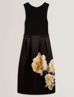 Ärmelloses Midi-Kleid mit Rosenmuster