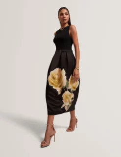Ärmelloses Midi-Kleid mit Rosenmuster