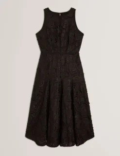 Ärmelloses Midikleid mit strukturierter Rosenstickerei