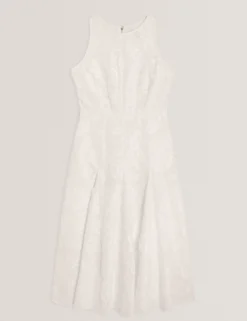 Ärmelloses Midikleid mit strukturierter Rosenstickerei