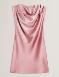 Ärmelloses Satin-Top mit hohem Wasserfallausschnitt