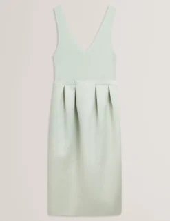 Ärmelloses Tulpen-Midikleid aus Strick und Satin