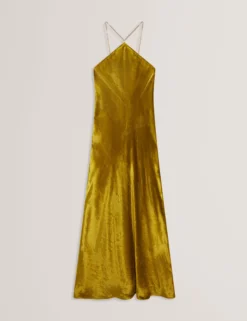 Samt-Maxikleid mit Neckholder