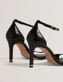 Sandalen mit Stilettoabsatz in Kroko-Optik