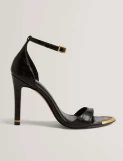 Sandalen mit Stilettoabsatz in Kroko-Optik