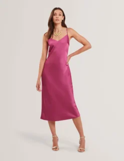 Satin-Midikleid mit abnehmbarem Tanktop