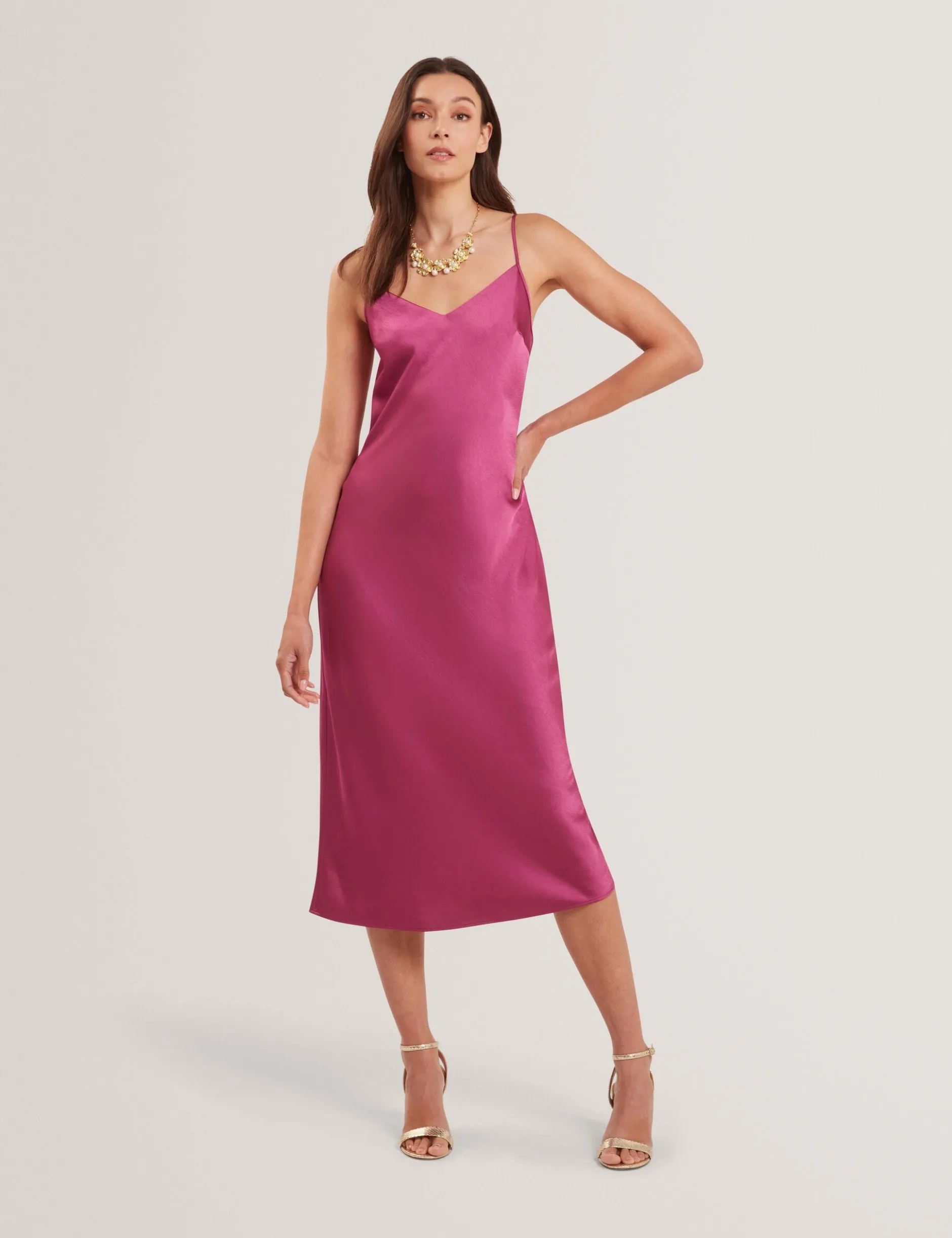 Satin-Midikleid mit abnehmbarem Tanktop