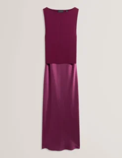 Satin-Midikleid mit abnehmbarem Tanktop
