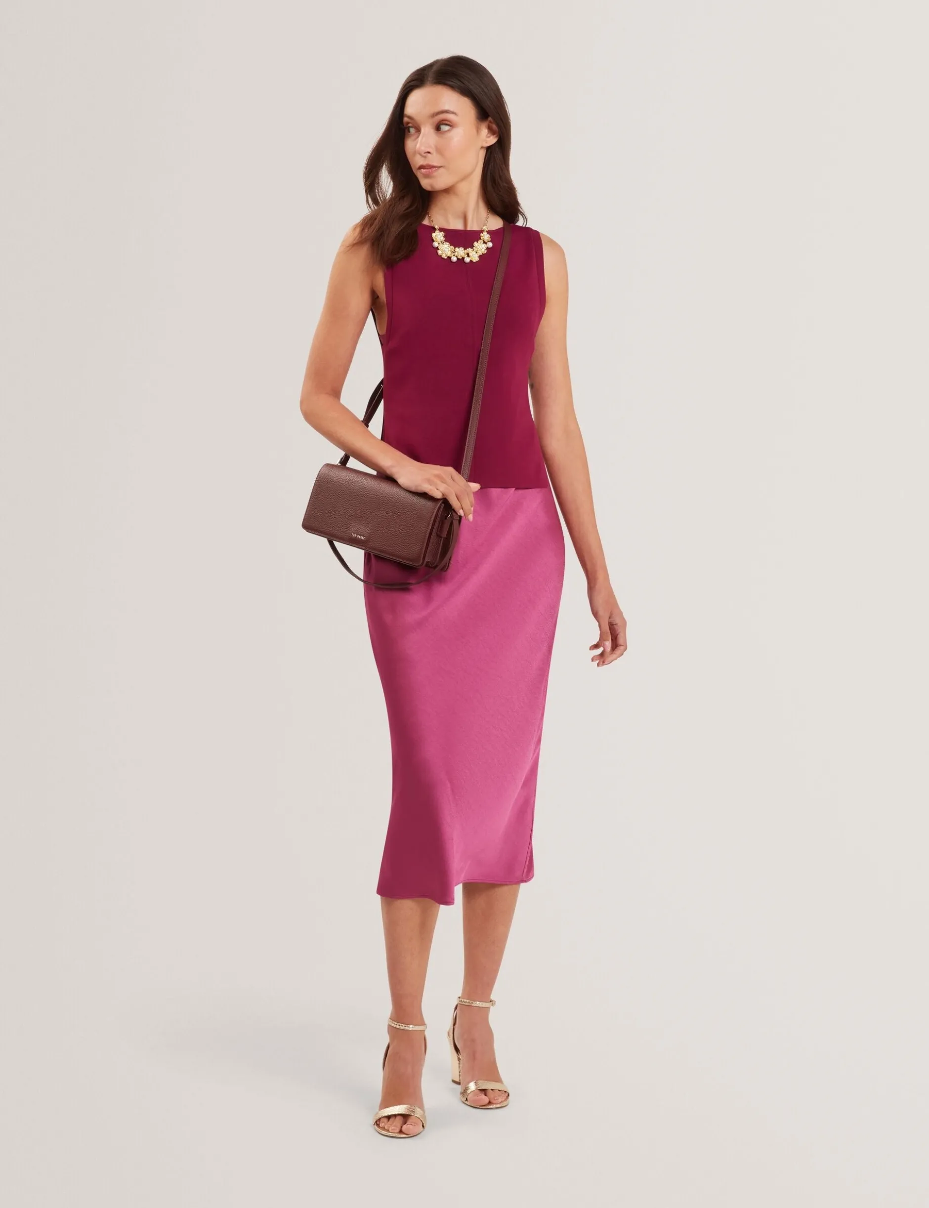 Satin-Midikleid mit abnehmbarem Tanktop