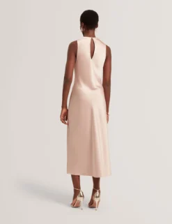 Satin-Midikleid mit hohem Wasserfallausschnitt