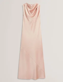 Satin-Midikleid mit hohem Wasserfallausschnitt