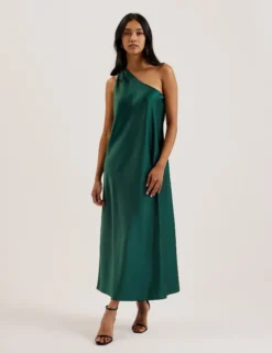 Satin-Midikleid mit One-Shoulder-Schulter