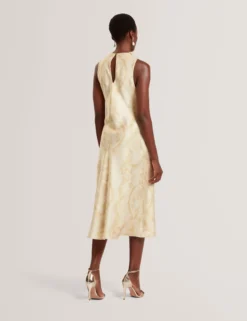 Satin-Midikleid mit Spitzenprint, Wasserfallausschnitt und Spitzenbedruckung