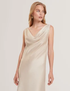 Satin Midi-Kleid mit Wasserfallausschnitt