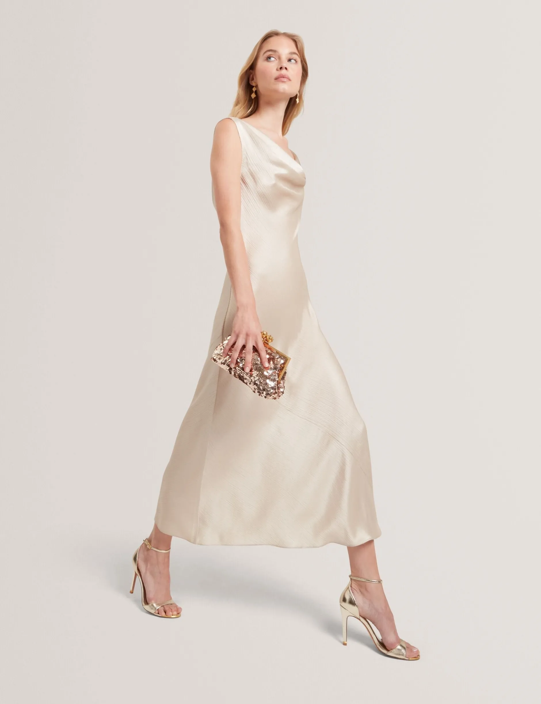 Satin Midi-Kleid mit Wasserfallausschnitt