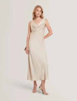 Satin Midi-Kleid mit Wasserfallausschnitt