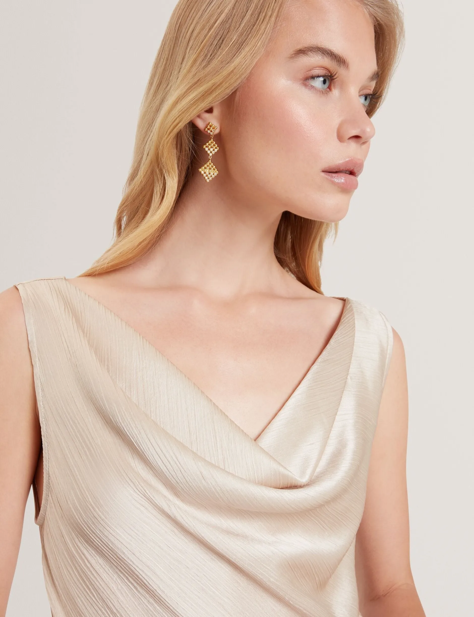 Satin Midi-Kleid mit Wasserfallausschnitt