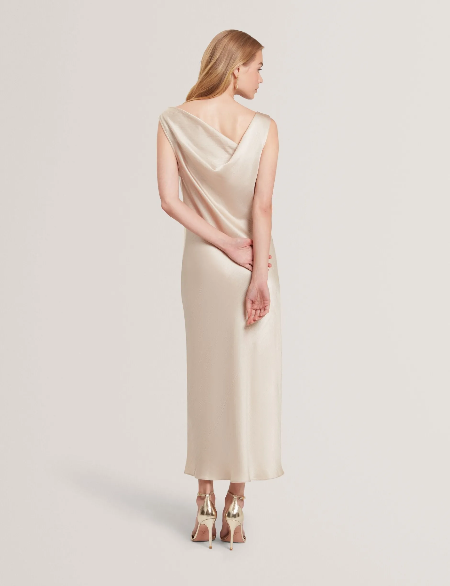 Satin Midi-Kleid mit Wasserfallausschnitt