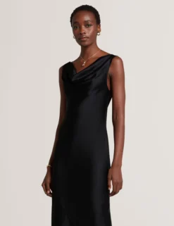 Satin Midi-Kleid mit Wasserfallausschnitt