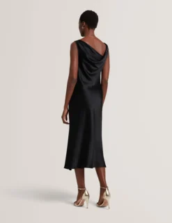 Satin Midi-Kleid mit Wasserfallausschnitt