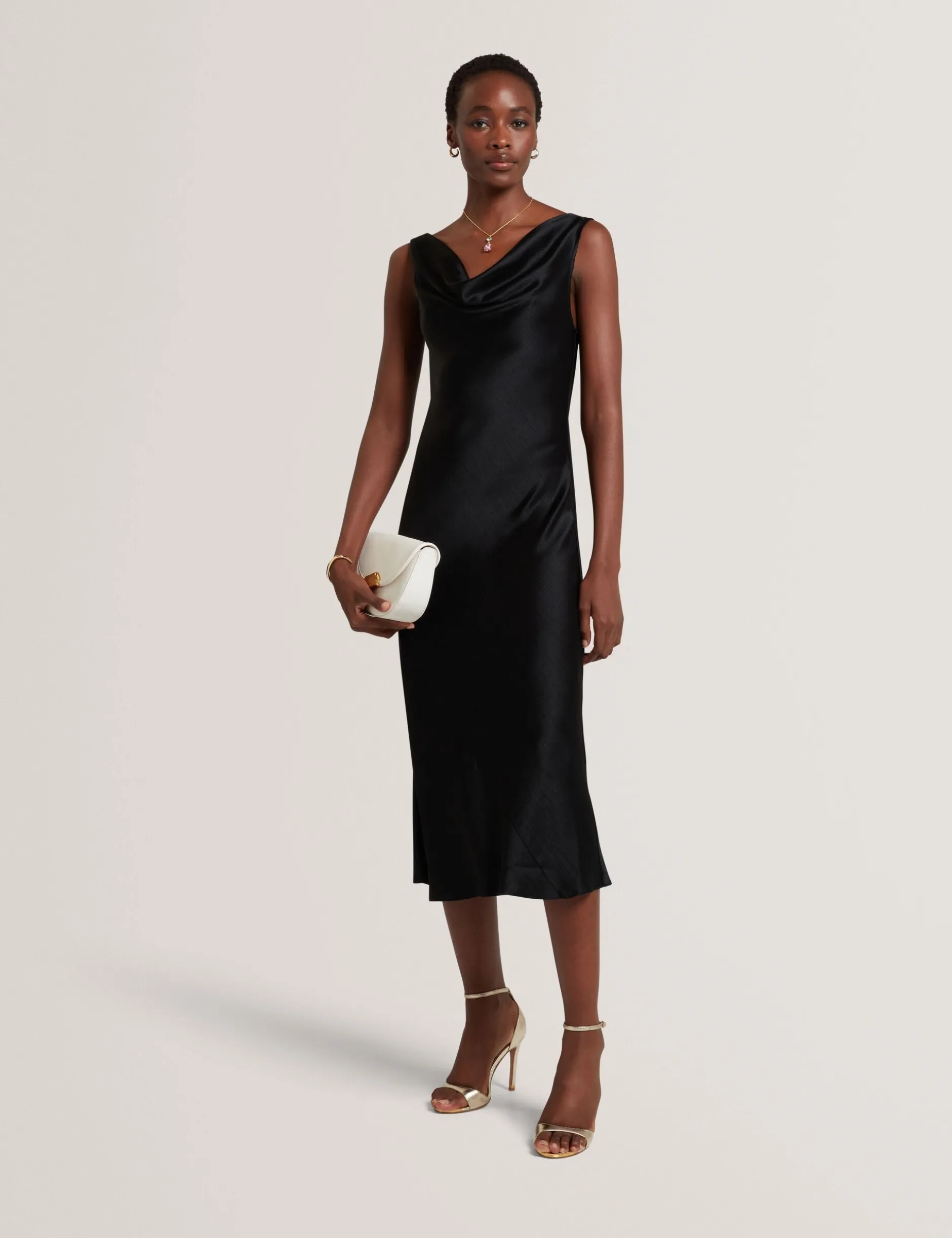 Satin Midi-Kleid mit Wasserfallausschnitt
