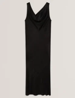 Satin Midi-Kleid mit Wasserfallausschnitt