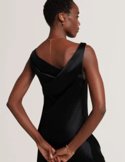 Satin Midi-Kleid mit Wasserfallausschnitt