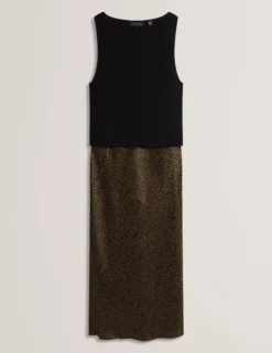 Satin-Slipkleid mit kleinem Print und abnehmbarem Oberteil