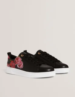 Schnürschuhe aus Leder mit floralem Muster