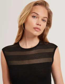Skaterkleid mit transparentem Einsatz und Rippstrick
