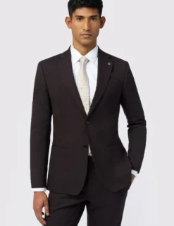 Slim-Fit-Anzugjacke aus pflaumenfarbenem Wollmischgewebe
