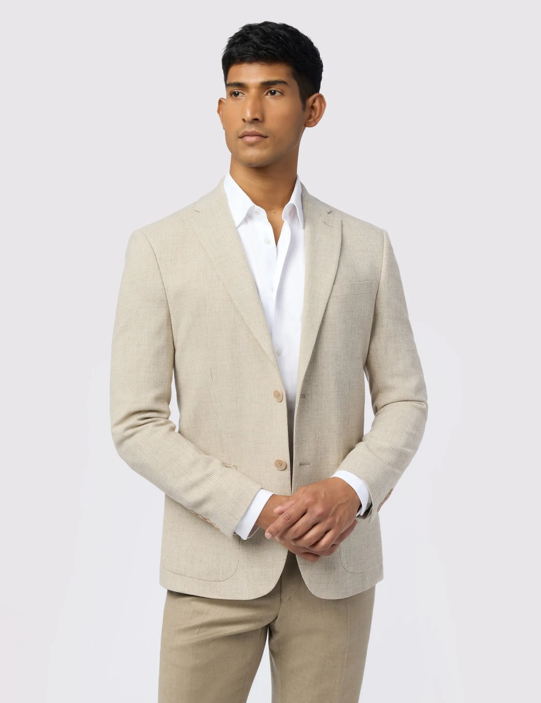 Slim-Fit-Blazer aus feinstem Wollmischgewebe mit Mikro-Karo-Muster