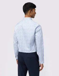 Slim-Fit-Hemd aus Satin-Baumwolle mit Blattmuster