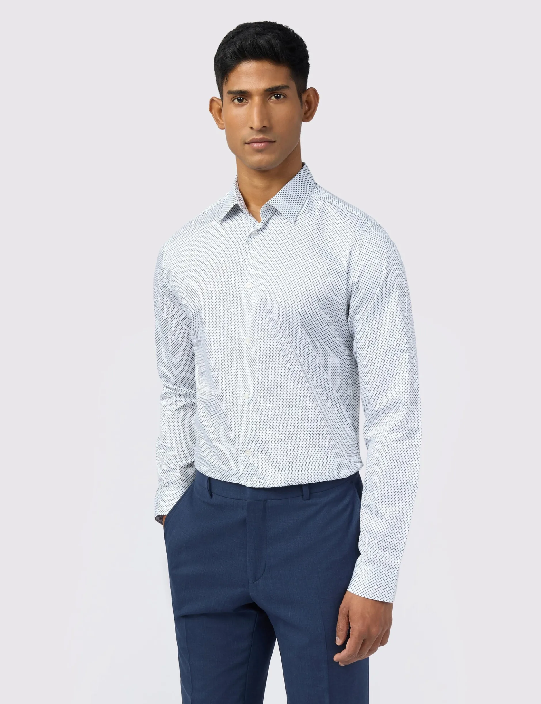 Slim-Fit-Hemd aus Satin mit Mikro-Diamant-Print