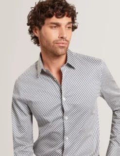 Slim Fit Tonal Geo Stretch Baumwollhemd