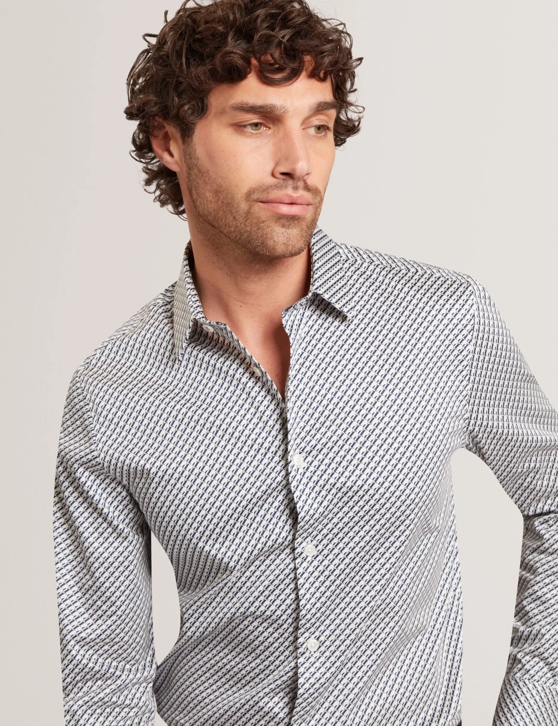 Slim Fit Tonal Geo Stretch Baumwollhemd
