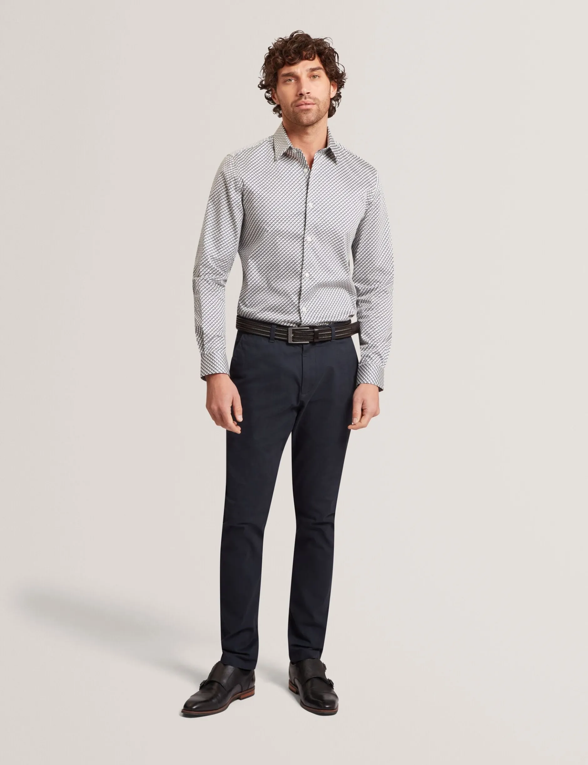 Slim Fit Tonal Geo Stretch Baumwollhemd